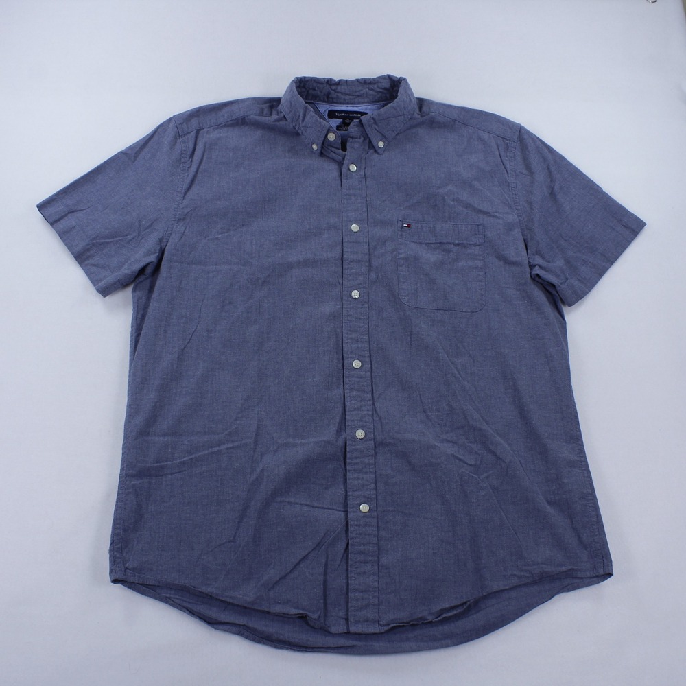 Tommy Hilfiger Men's XL Short Sleeve Button Down Shirt Classic Fit Stretch Blue